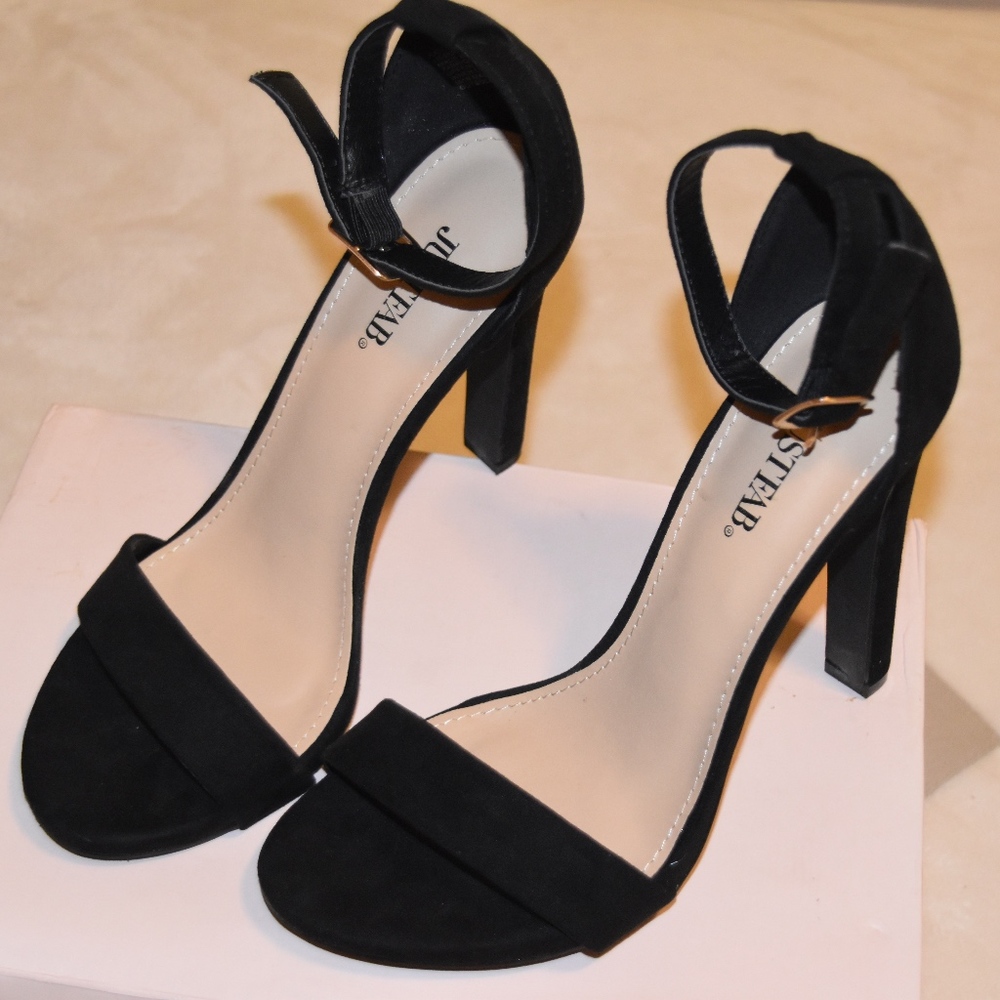 Black Suede Ankle Strap Heels